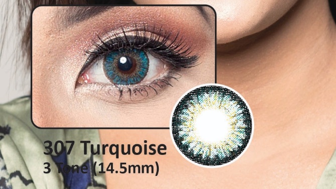 307 TURQUOISE- 3 TONE- NO POWER SOFT CONTACT LENSES