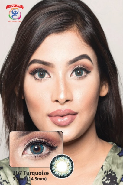 307 TURQUOISE- 3 TONE- NO POWER SOFT CONTACT LENSES